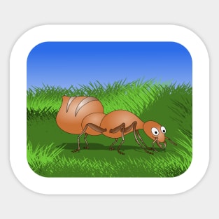 Ant smiling in tall green grass Sticker